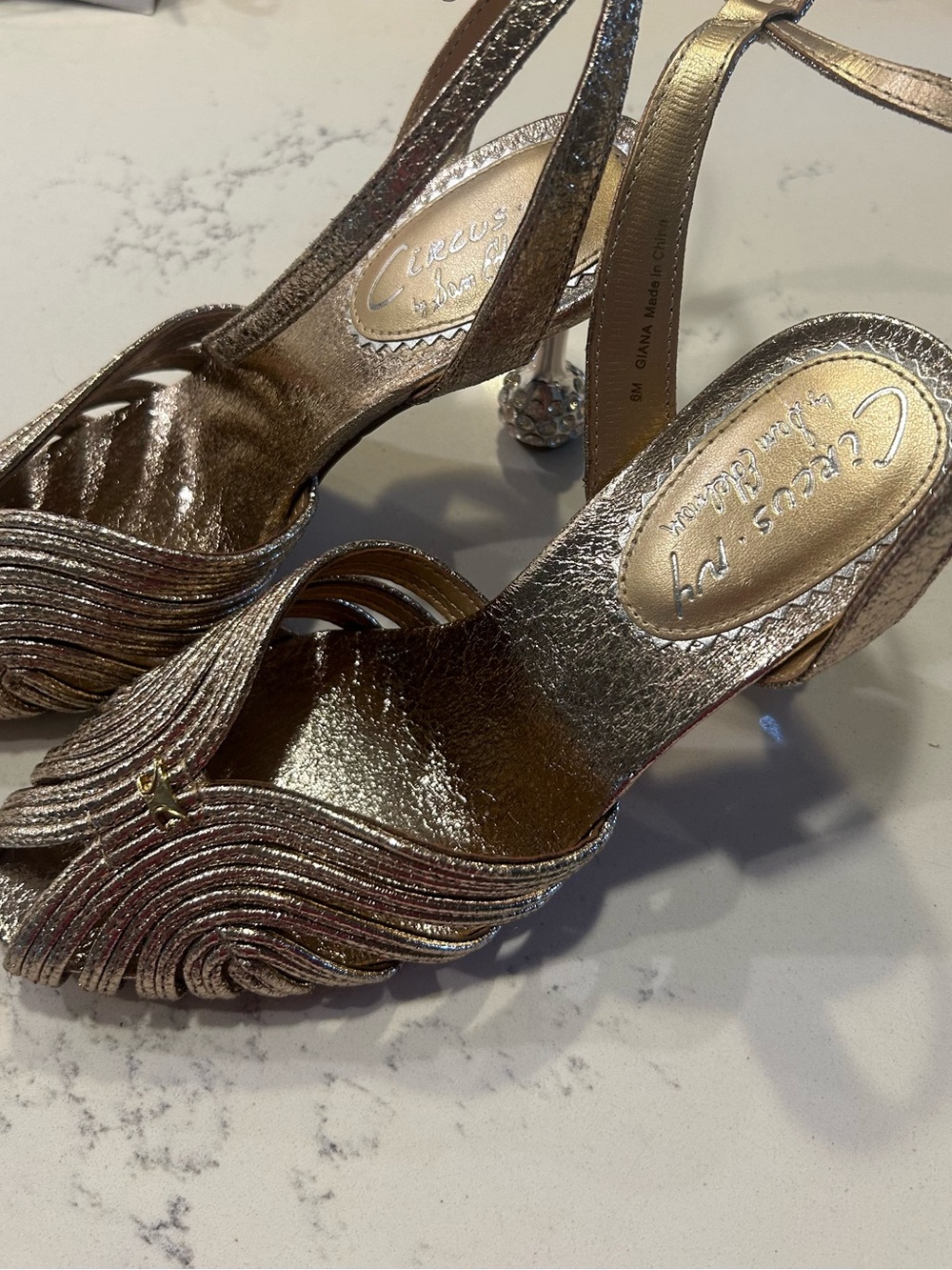 Circus by Sam Edelman Metallic Gold Strappy Peep-Toe Heels - Picture 6 of 6